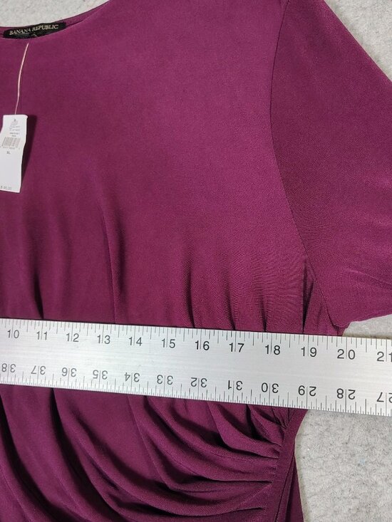 Banana Republic Sheath Dress Women's XL Burgundy Midi Ruched Stretch Modest NWT - Picture 7 of 10